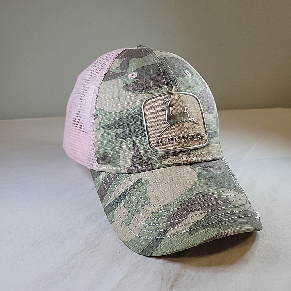 John Deere Tractor Girl Pink Mesh Camo Womens Trucker Snapback Hat - Picture 3 of 10